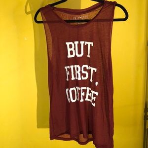 Sleeveless sheer maroon graphic tank top